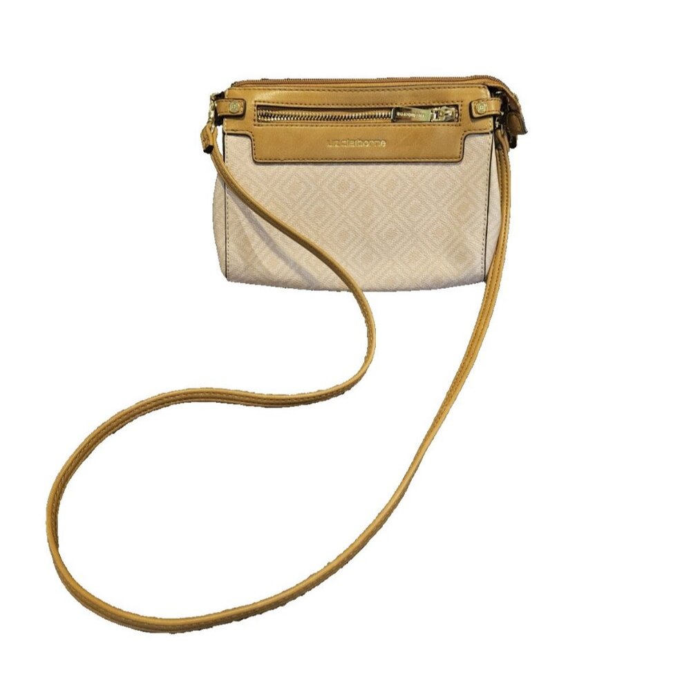 Liz Claiborne Crossbody Bag Tan Beige Geometric Small Purse Shoulder Handbag